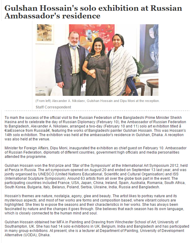 Gulshan Hossain s solo exhibition at Russian Ambassador s residence